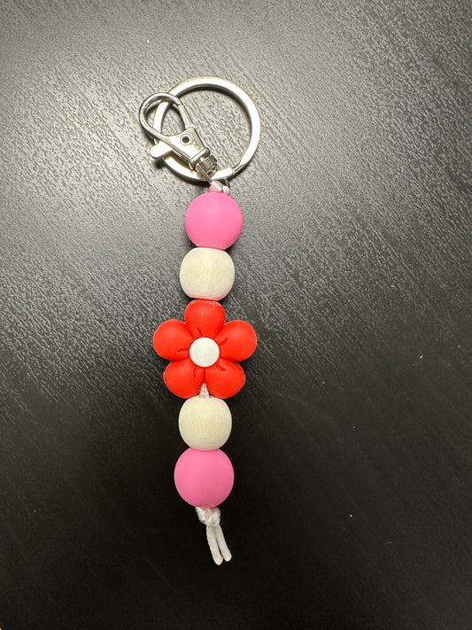 Red & Pink Silicone Beaded Keychain