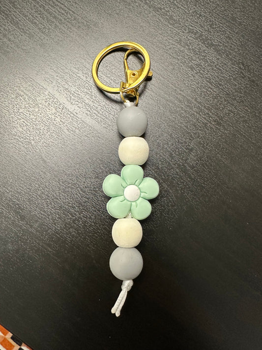 Mint Green & Grey Silicone Beaded Keychain