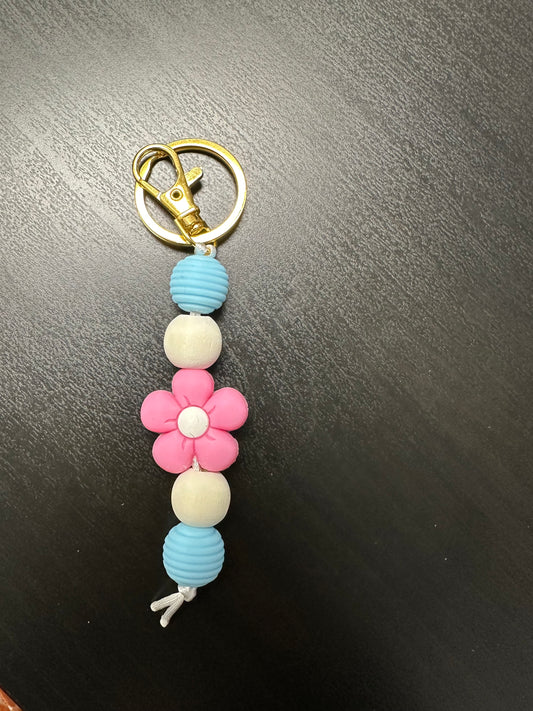 Light pink & Blue Silicone Beaded Keychain