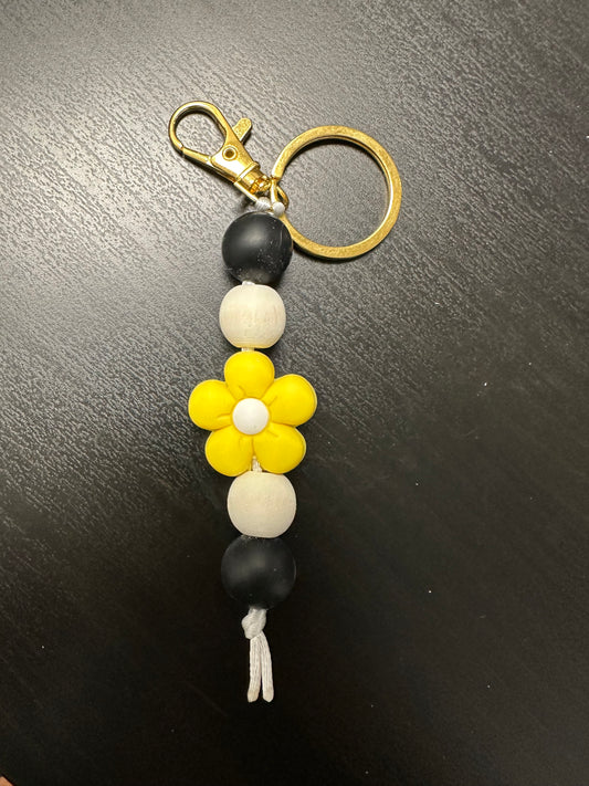 Yellow & Black Silicone Beaded Keychain