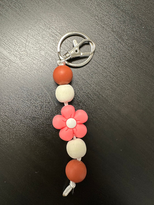 Pink & Brown Silicone Beaded Keychain