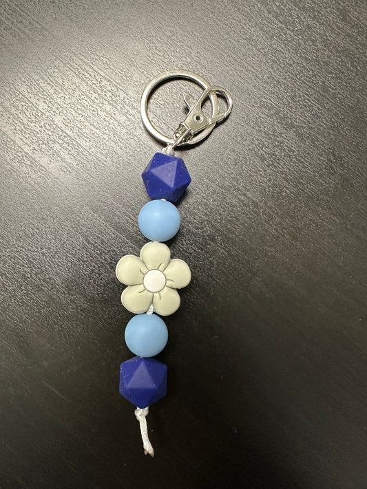 Grey & Blue Silicone Beaded Keychain